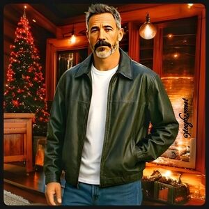 GENUINE LEATHER MEN'S LARGE LINED BIKER JACKET WITH INSIDE POCKET